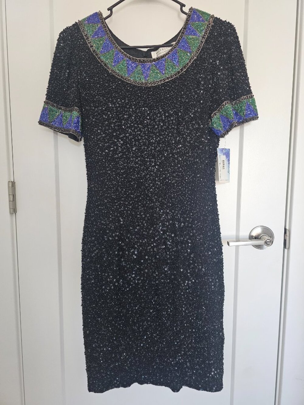 Vintage NITELINE by Della Roufogali 100% Silk Beaded Cocktail dress Sz 12